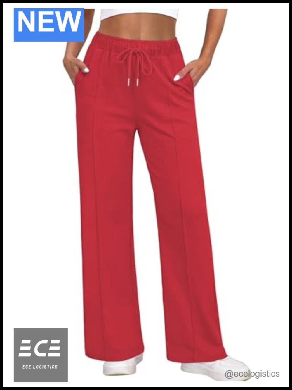 Womens Wide Leg High Waisted Sweatpants Textured Drawstring Lounge Casual